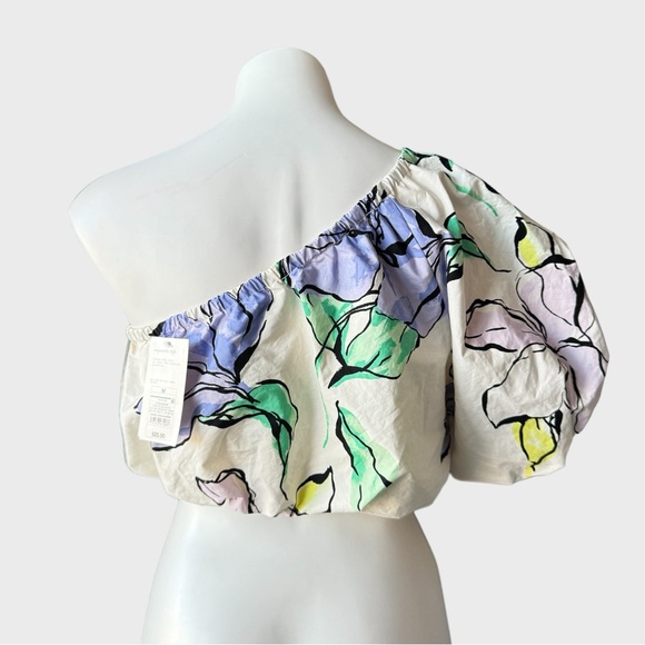 A New Day Women’s Floral One Shoulder Puff Sleeve Cropped Top NWT - Picture 5 of 9